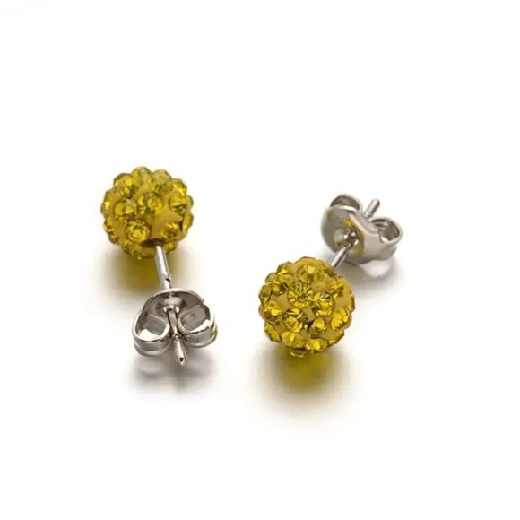 Austrian Crystal Ball Surgical Steel 6mm Disco Stud Clay Earrings Citrine Yellow - Picture 1 of 1